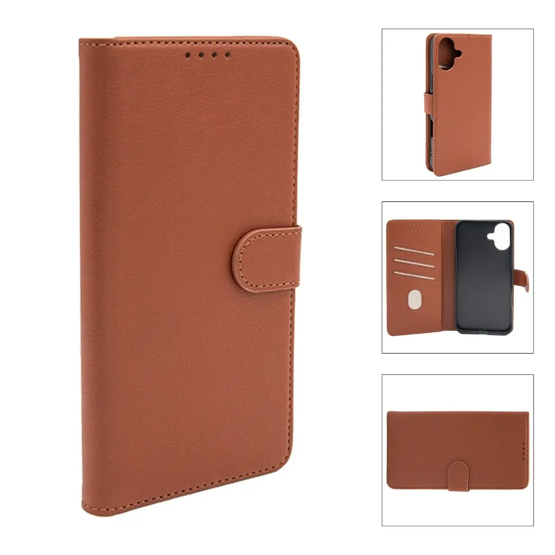 iPhone 16 Plus PU Leather Wallet Case Brown